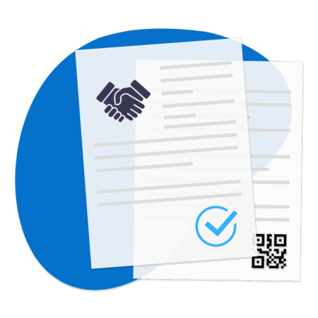 Ilustración de certificado digital con ícono de manos estrechadas, representando el Registro Individual en Representación de Terceros de Autoris